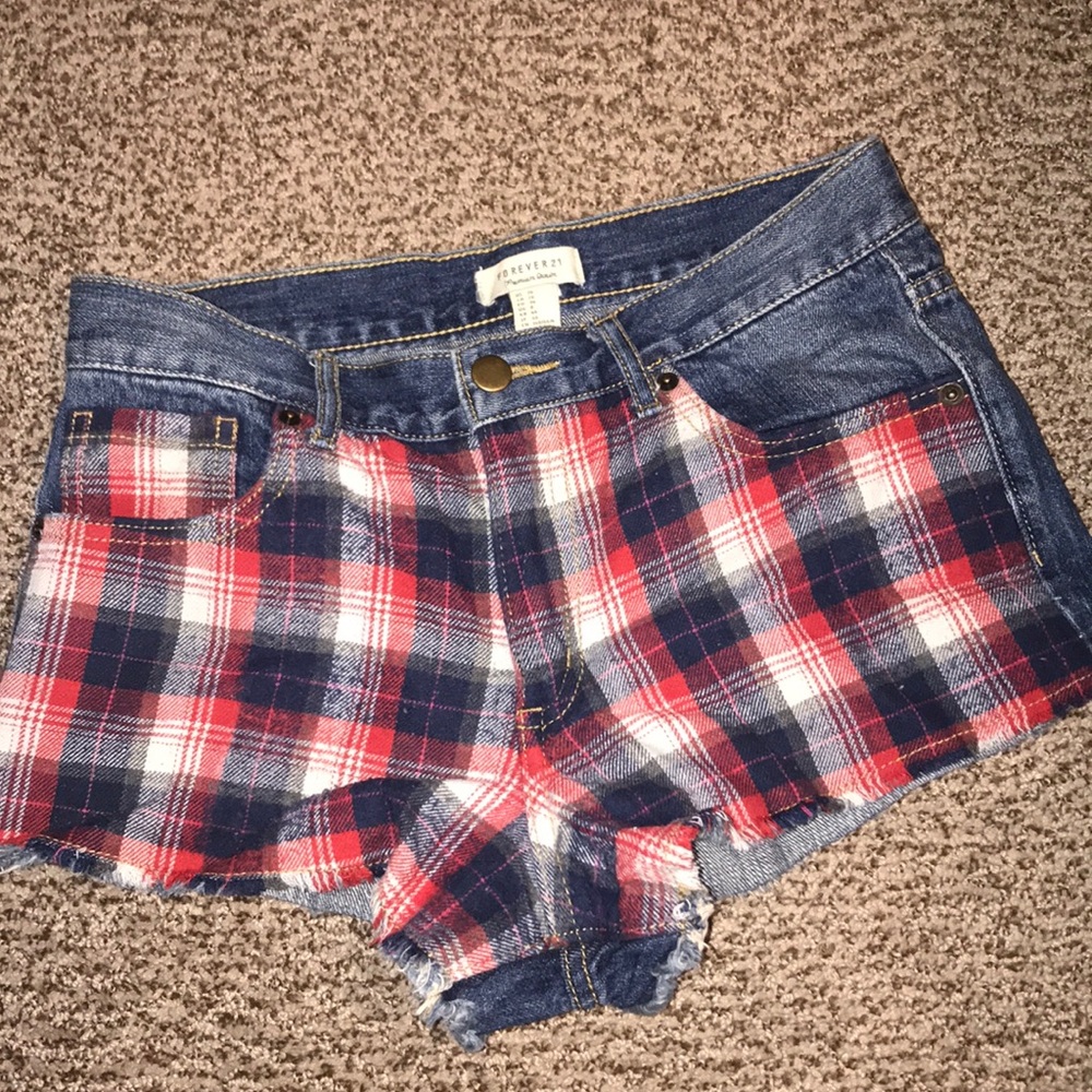 Flannel detail Jean Shorts